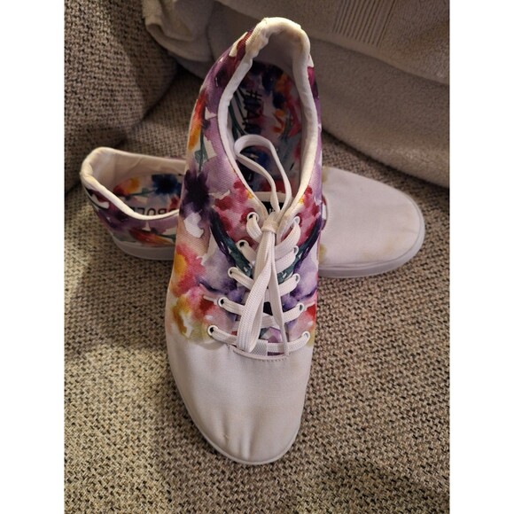 Nobull‎ Women's Trainers Canvas Watercolor Floral Bouquet White Size W 12 - Picture 1 of 7